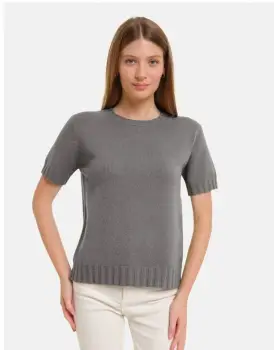 Pulover cu maneca scurta, la baza gatului, gri imagine