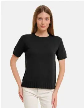 Pulover cu maneca scurta, la baza gatului, negru imagine