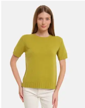 Pulover cu maneca scurta, la baza gatului, verde oliv imagine