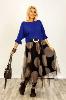 Pulover cu maneci scurte si volane la mansete din vascoza, albastru electric imagine