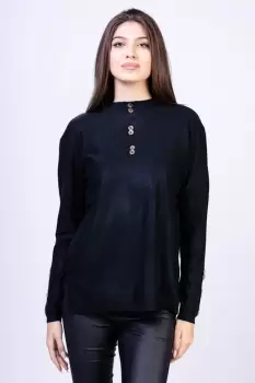 Pulover cu nasturei aurii pe decolteu si la maneci, negru imagine