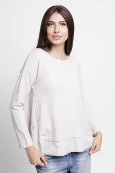 Pulover evazat cu angora, cu insertii laterale brodate, bej deschis imagine