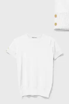 Pulover labaza gatului, cu maneca scurta si nasturei metalici, alb imagine