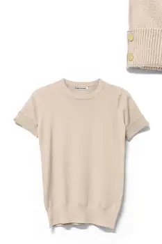 Pulover labaza gatului, cu maneca scurta si nasturei metalici, bej imagine