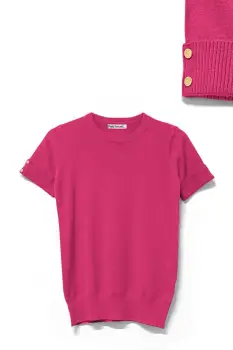 Pulover labaza gatului, cu maneca scurta si nasturei metalici, fucsia imagine