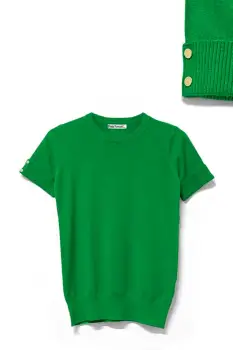 Pulover labaza gatului, cu maneca scurta si nasturei metalici, verde imagine