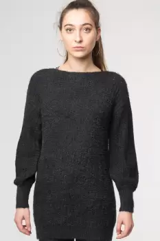 Pulover negru slylish lung cu decolteu si funde la spate imagine