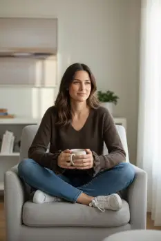 Pulover pufos cu alpaca, volane la maneci si decolteu in V ,   model casual chic, maro imagine