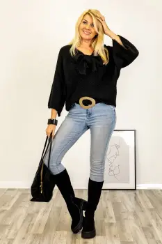 Pulover reversibil negru, oversize cu funda si maneca fluture imagine