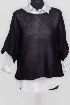 Pulover subtire si versatil cu maneca cazuta din bumbac, negru imagine