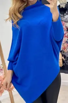 Pulover superversatil cu maneca fluture si colt din vascoza, albastru imagine