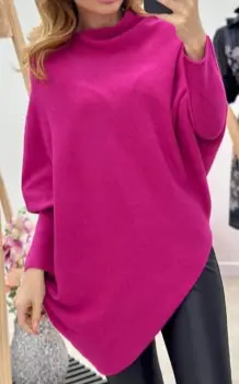 Pulover superversatil cu maneca fluture si colt din vascoza, fucsia imagine