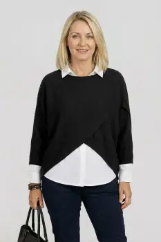 Pulover tip poncho petrecut asimetric, negru imagine