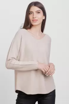 Pulover versatil cu decolteu V, din vascoza, bej imagine