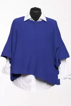 Pulover versatil cu maneca fluture din vascoza, albastru imagine