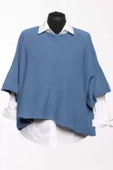 Pulover versatil cu maneca fluture din vascoza, albastru jeans imagine