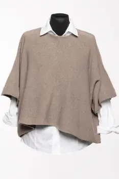 Pulover versatil cu maneca fluture din vascoza, bej inchis imagine