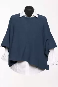 Pulover versatil cu maneca fluture din vascoza, bleumarin imagine