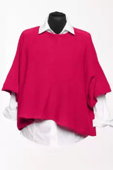 Pulover versatil cu maneca fluture din vascoza, fucsia imagine