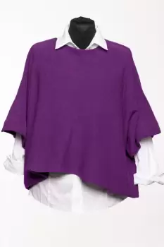 Pulover versatil cu maneca fluture din vascoza, mov inchis imagine