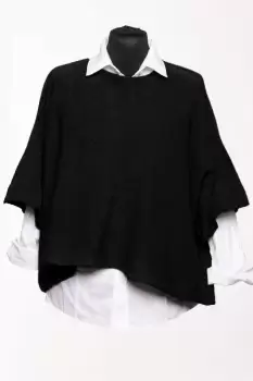 Pulover versatil cu maneca fluture din vascoza, negru imagine