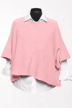 Pulover versatil cu maneca fluture din vascoza, roz imagine