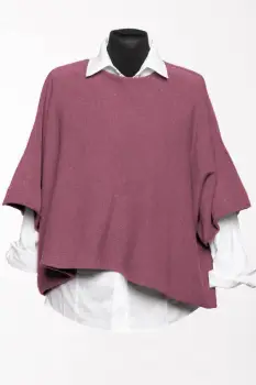 Pulover versatil cu maneca fluture din vascoza, roz inchis imagine