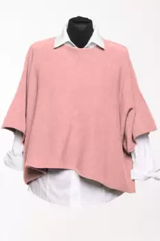 Pulover versatil cu maneca fluture din vascoza, roz prafuit imagine