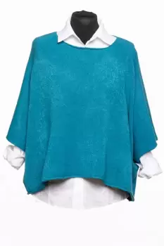 Pulover versatil cu maneca fluture din vascoza, turcoaz imagine