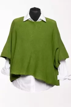 Pulover versatil cu maneca fluture din vascoza, verde olive imagine