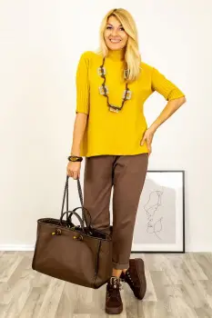 Pulover versatil cu maneci scurte ribbed si guler inalt, din vascoza, galben imagine