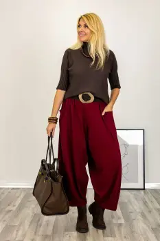 Pulover versatil cu maneci scurte ribbed si guler inalt, din vascoza, maro imagine