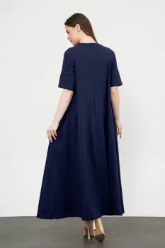 Rochie A-line, ampla, lunga, din jerseu de bumbac, bleumarin imagine