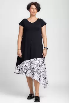 Rochie A-line cu colt alb-negru marmorat, din jerseu de bumbac imagine