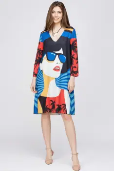 Rochie A-line cu imprimeu grafic artistic si croi lejer imagine