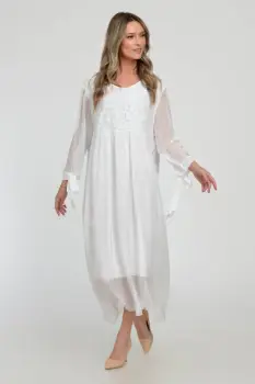 Rochie alba lunga, din matase naturala cu platca din dantela pe fata si pe spate imagine