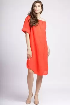 Rochie asimetrica din in corai, cu decolteu pe elastic imagine