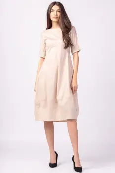 Rochie bej, lalea, cambrata, cu fermoar, din poplin de bumbac imagine