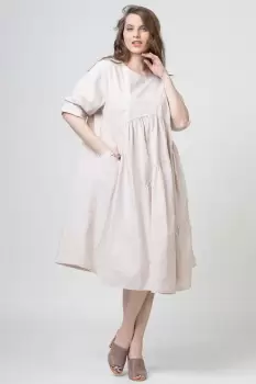 Rochie bej oversize, cu trei volane asimetrice, din poplin satinat imagine