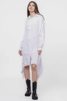 Rochie camasa creponata, in colturi, alba imagine