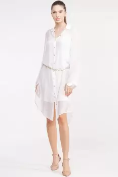 Rochie camasa din matase naturala alba, cu dublura imagine