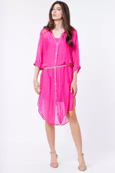 Rochie camasa din matase naturala fucsia, cu dublura imagine