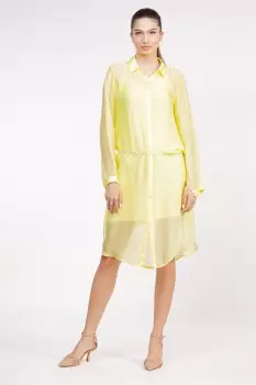 Rochie camasa din matase naturala galben pai, cu dublura imagine