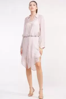 Rochie camasa din matase naturala roz prafuit, cu dublura imagine