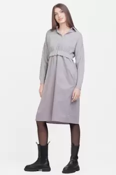 Rochie camasa din poplin de bumbac cu pulover angora, gri imagine