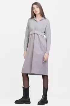 Rochie camasa din poplin de bumbac cu pulover angora, gri imagine