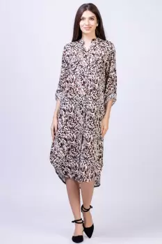 Rochie camasa din vascoza, lunga, cu imprimeu animal print bej-negru imagine