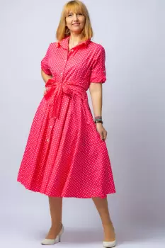 Rochie camasa fucsia cu bulinute, din tesatura fina de bumbac imagine