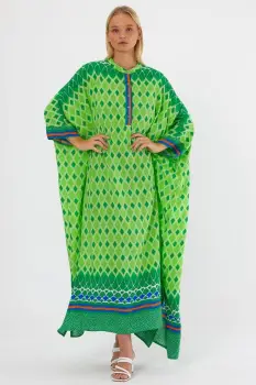 Rochie camasa verde, oversize, cu imprimeu geometric, cu romburi imagine