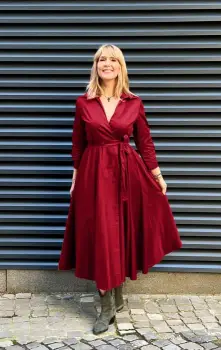 Rochie clos, petrecuta, din poplin de bumbac, bordo imagine